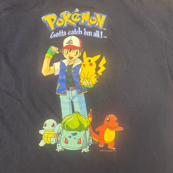 Vintage Pokemon Shirt Medium Fitted Cotton Crewneck Double Sided Graphic 1999 - Picture 9 of 11